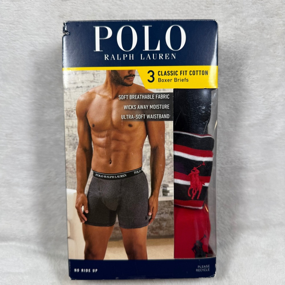 Polo Ralph Lauren Mens 3 Pack Classic Fit Cotton Boxer Briefs Small Black Red